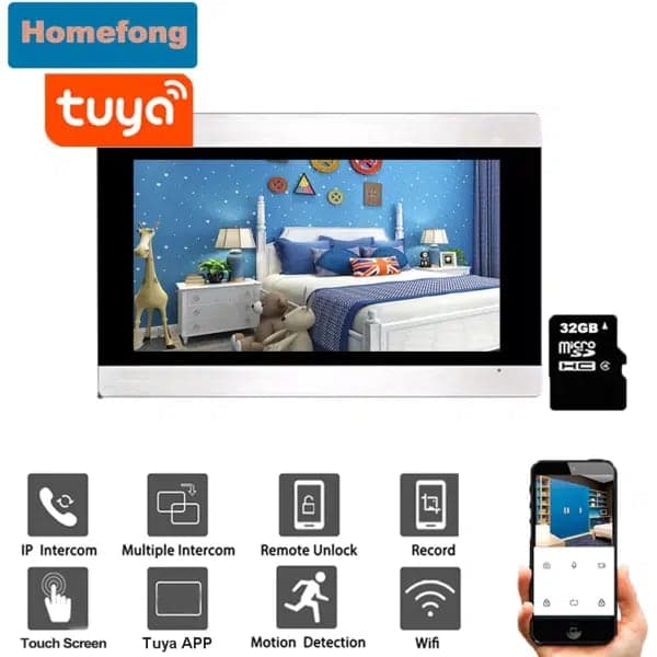 מערכת אינטרקום אלחוטית 1080P עם מצלמה ו-4 צגים