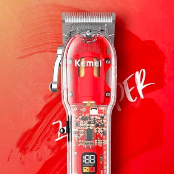 מכונת גילוח מקצועית נטענת Kemei עם מעטפת שקופה