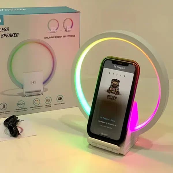 מטען אלחוטי מהיר 15W עם רמקול Bluetooth – תאורת RGB ומנורת לילה