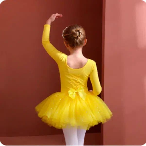 שמלת בלט לבנות עם טול וקשת – שמלת התעמלות חגיגית